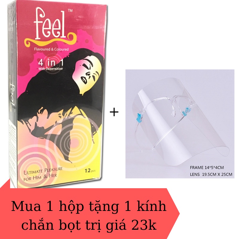 Bao cao su Fell 4 in 1 (12 chiếc) [MUA 1 TẶNG 1 KÍNH CHẮN BỌT TRỊ GIÁ 23K], Bao cao su gai gân kéo dài hương dâu (FCD93)