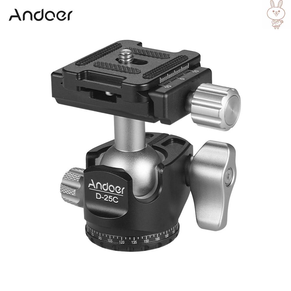 RD Andoer D-25C CNC Machining Aluminum Alloy Double Notch Ball Head Mini Ballhead Low Center of Gravity for Manfrotto Tripod Monopod for DSLR ILDC Cameras Max Load Capacity 10kg