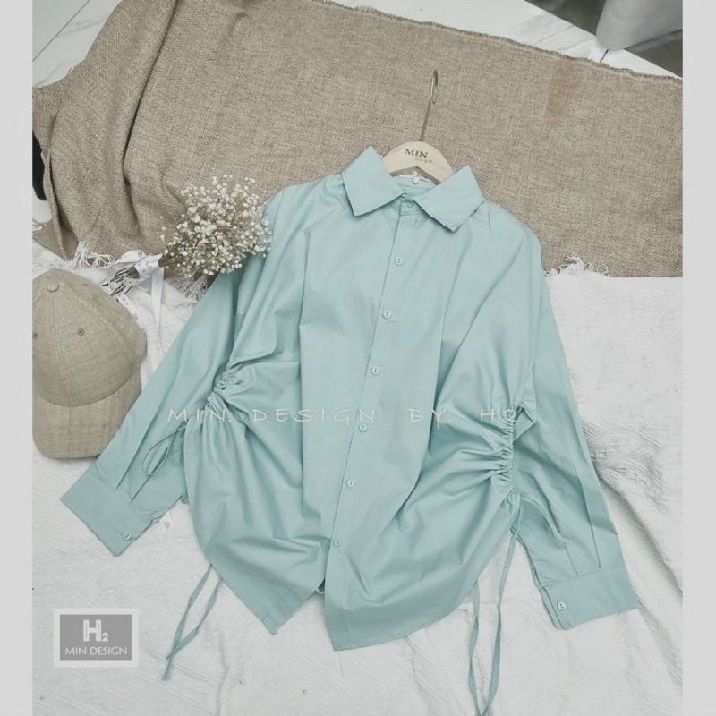 Áo Sơ Mi Dáng Rộng Rút 2 bên Hông Siêu Xinh Xắn YUMI BÁN SỈ