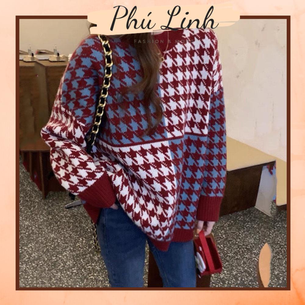 MS372 Áo len nữ kẻ caro phối màu năng động