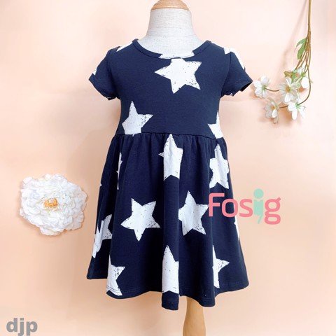 Đầm Tay Ngắn  Bé Gái JP - Navy Sao Trắng