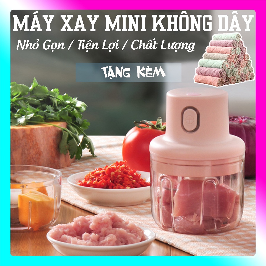 Máy xay mini xay tỏi ớt tiêu dùng pin 250ml