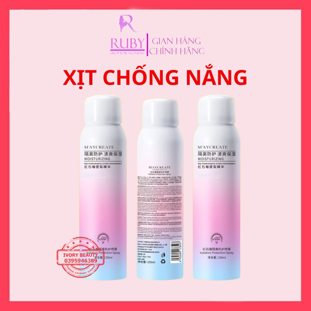 Xịt Chống Nắng Maycreate Trắng Da 150ml Nội Địa Trung Bật Tông Sau Sử Dụng