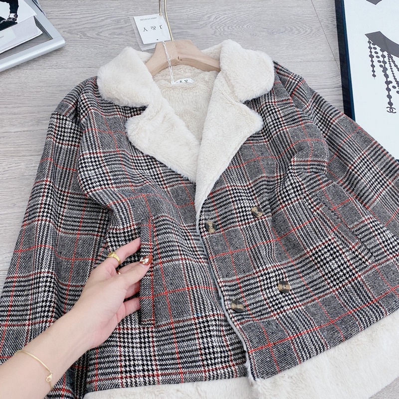 Áo Dạ Vét Kẻ Caro Lót Lông