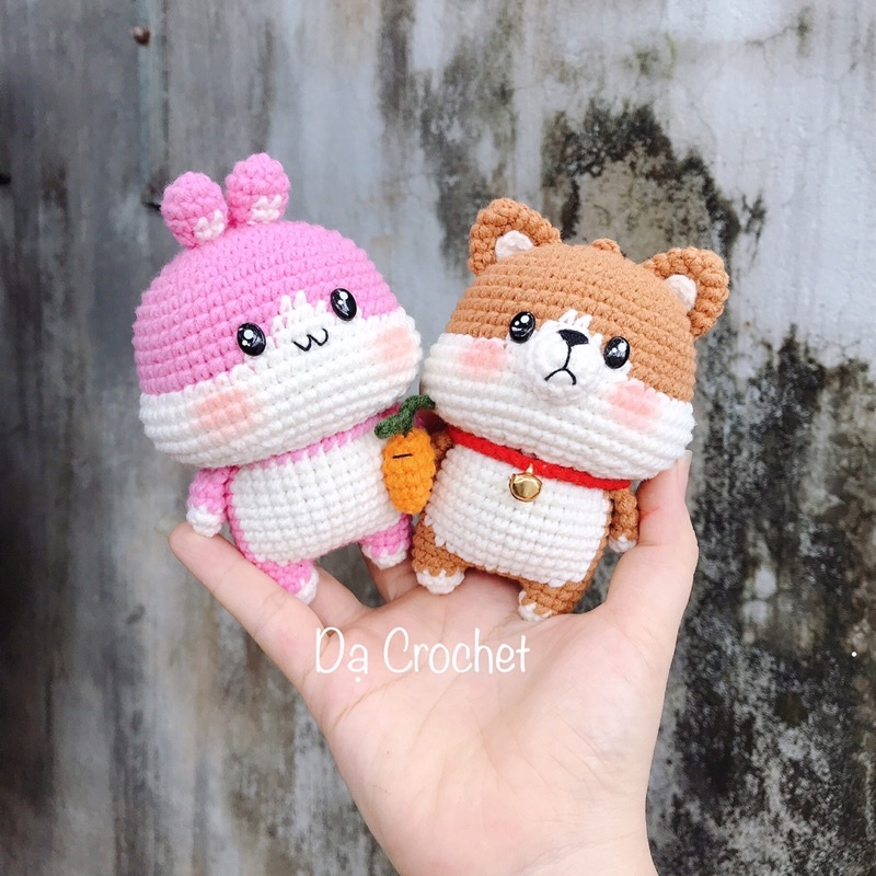 Móc Khoá Cún và Thỏ Nhồi Bông Bằng Len Làm Quà Tặng - Thú Bông Len Handmade Đan Móc Bằng Thủ Công Bằng Tay