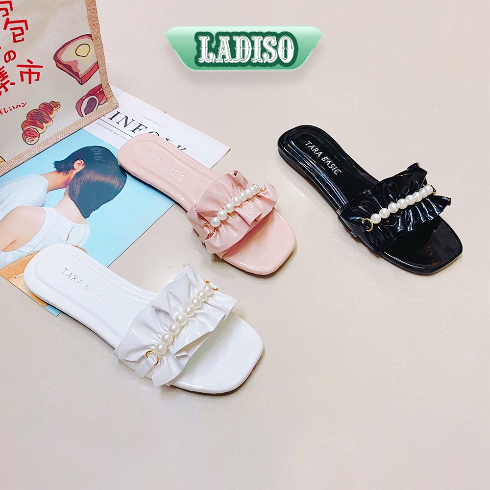 Dép nữ quai ngang kiểu bèo nhún đính chuỗi ngọc LADISO siêu dễ thương hàng hot trend TT273