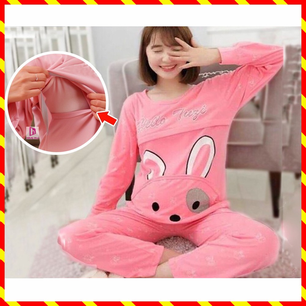 Bộ Quần Áo Bầu Và Sau Sinh Mở Nắp Cotton Loại Dài Hàng VN