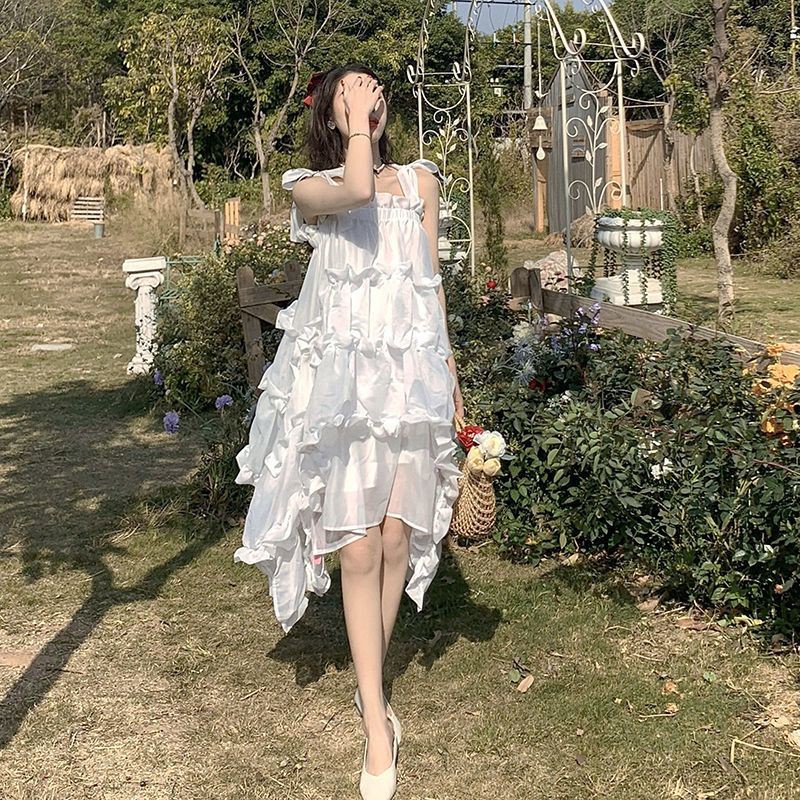 Váy trắng tiểu thư bồng bềnh hai dây siêu xinh (Kèm Ảnh Thật) | BigBuy360 - bigbuy360.vn