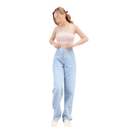 [Mã FAMALLT5 giảm 15% đơn 150k] Quần Jeans Nữ Form Dài Hai Nút Bản To 032021 La Boutique