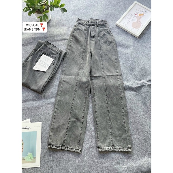 [Mã FAMARAL1 giảm 10K đơn 50K] Quần jean ống suông chạy gân 5045/5042, hình thật 100%