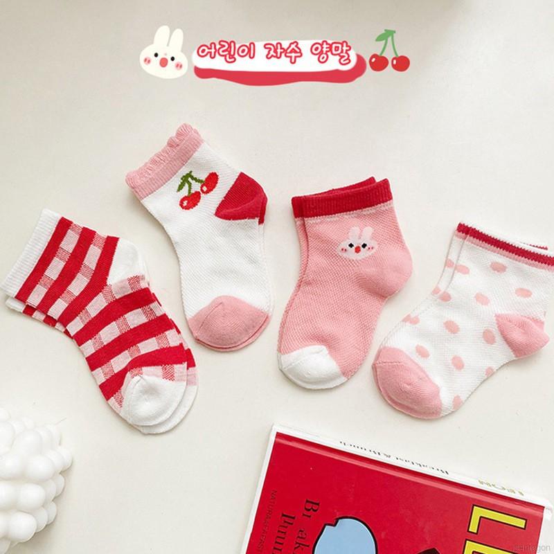 Set 4 đôi vớ cotton mềm mại in họa tiết hoạt hình dễ thương cho bé 1-12 tuổi chất lượng cao