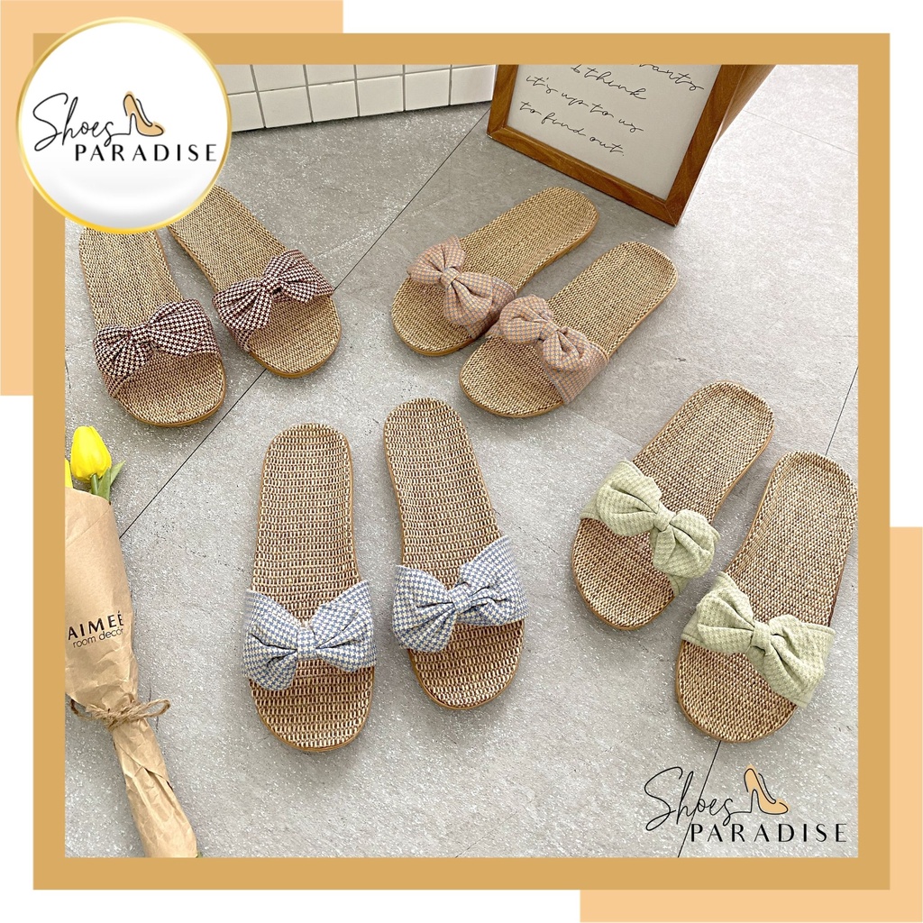 dép cói nữ nơ đi trong nhà dép cối đi biển siêu nhẹ shoes paradise DC2