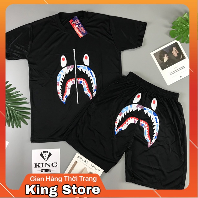 ⚡️[Freeship+Tặng Vòng]Set quần áo hè nam Bape khoá cá mập