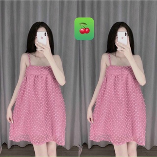 Đầm babydoll dập bông nổi có lớp lót freesize dưới 50kg-ringu shop