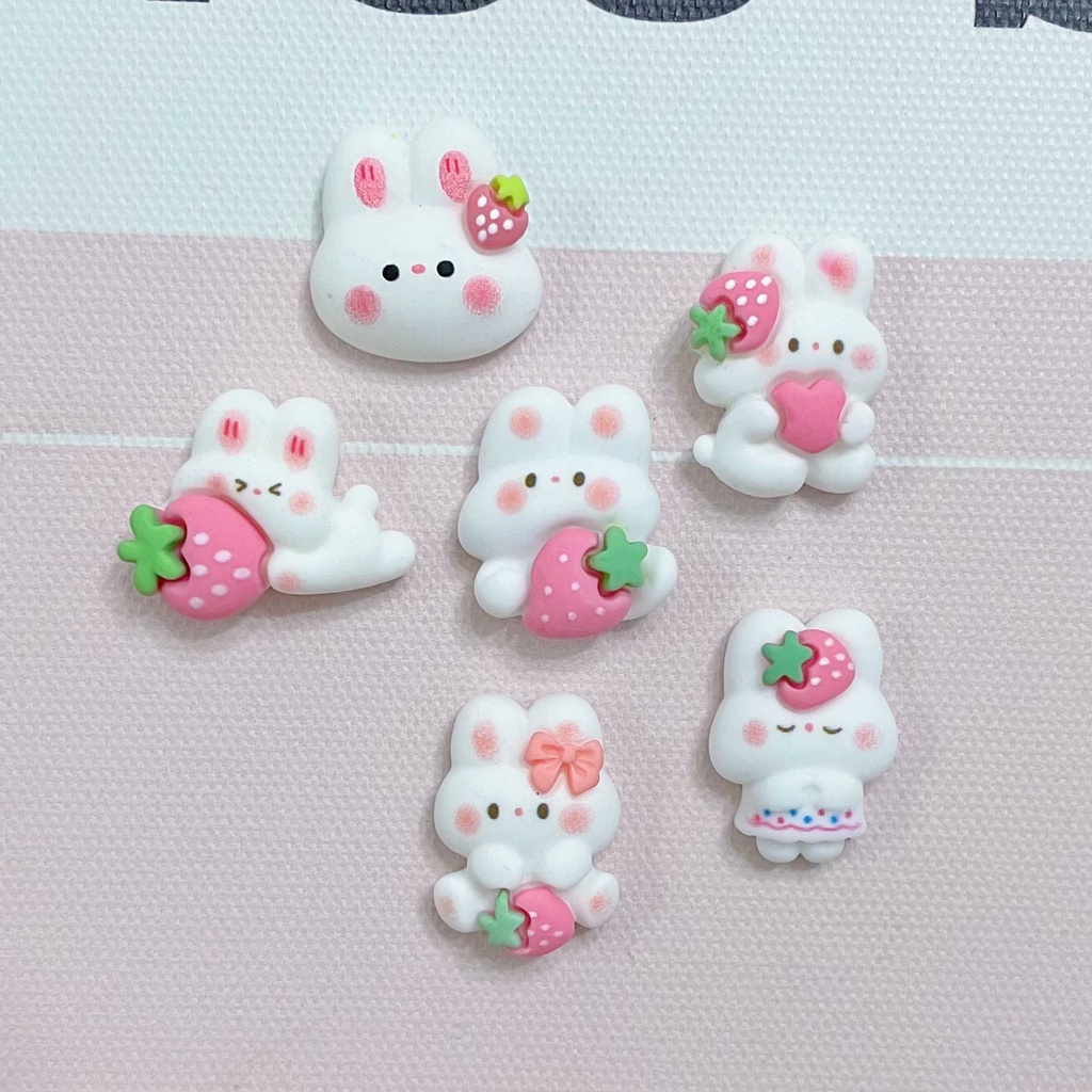Bộ 10 Nút Nhựa Hình Thỏ Dâu Tây Hoạt Hình Dễ Thương Trang Trí Ốp Điện Thoại / Cốc Nước