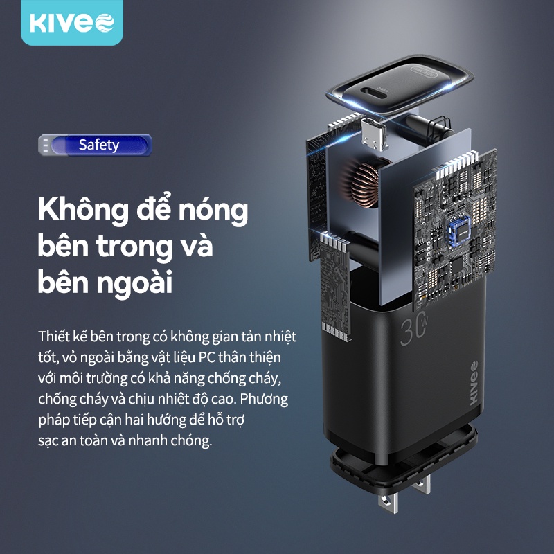 Củ Sạc Nhanh 1 TYPE-C KIVEE AS81 Compact Charger Tốc Độ 30W Tương Thích Dòng Điện 100 - 240v