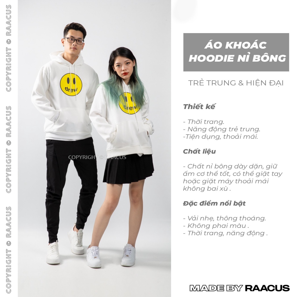 Áo khoác nỉ hoodie nam nữ DREW chất nỉ bông, áo nỉ hoodies nam nữ unisex Raacusstore