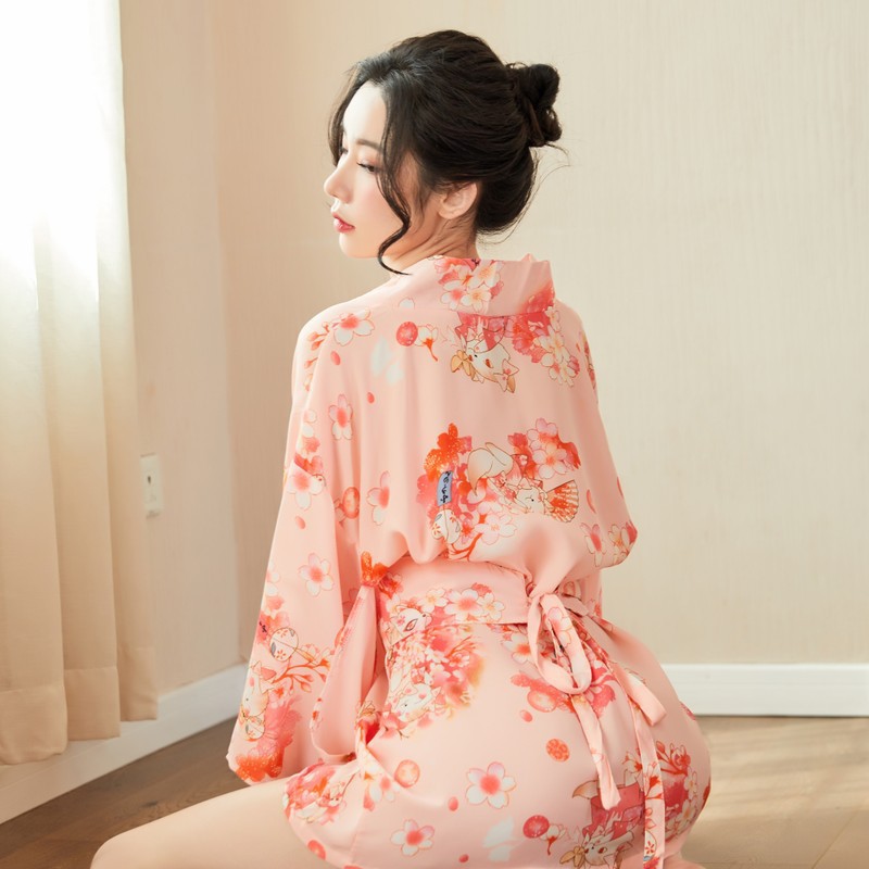 Áo choàng Kimono hoa đào cao cấp kèm chíp B157
