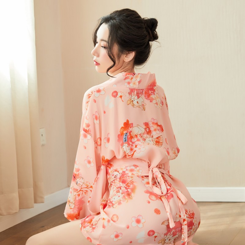 Áo choàng Kimono hoa đào cao cấp sexy B157