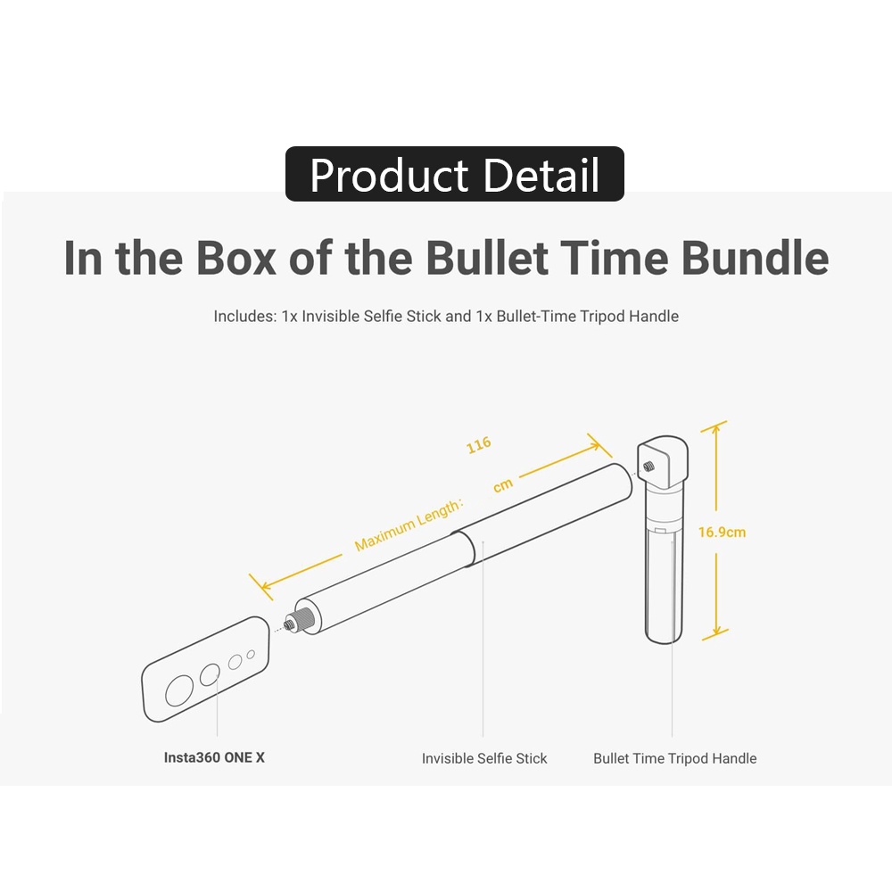 Bullet Time Selfie Stick với tay cầm xoay 360 độ đa chức năng với giao diện vít 1/4 cho máy ảnh thể thao Insta 360 ONE X3/X2
