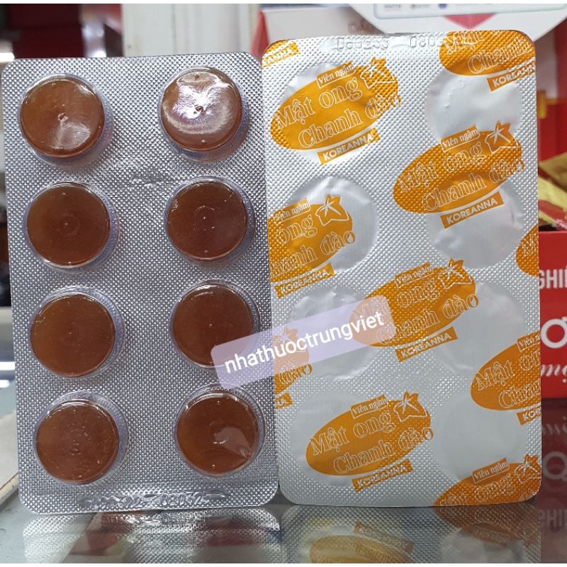 Viên ngậm Mật ong Chanh đào - Giảm ho, long đờm; giảm đau rát họng, khàn tiếng do ho - Hộp 24 viên