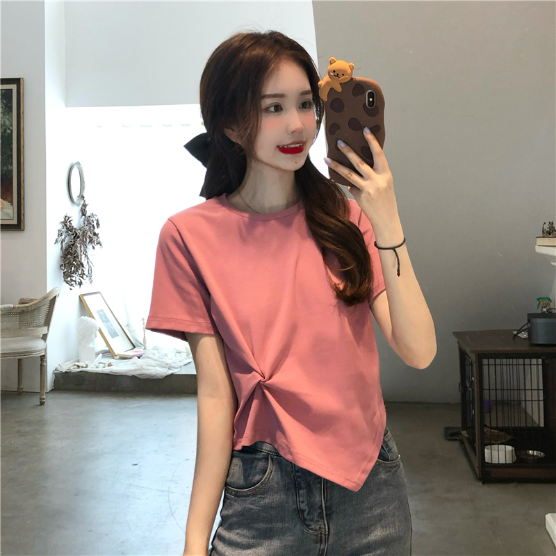 SUXI Áo Thun Tay Ngắn Lưng Cao Nhiều Màu Thời Trang Mùa Hè