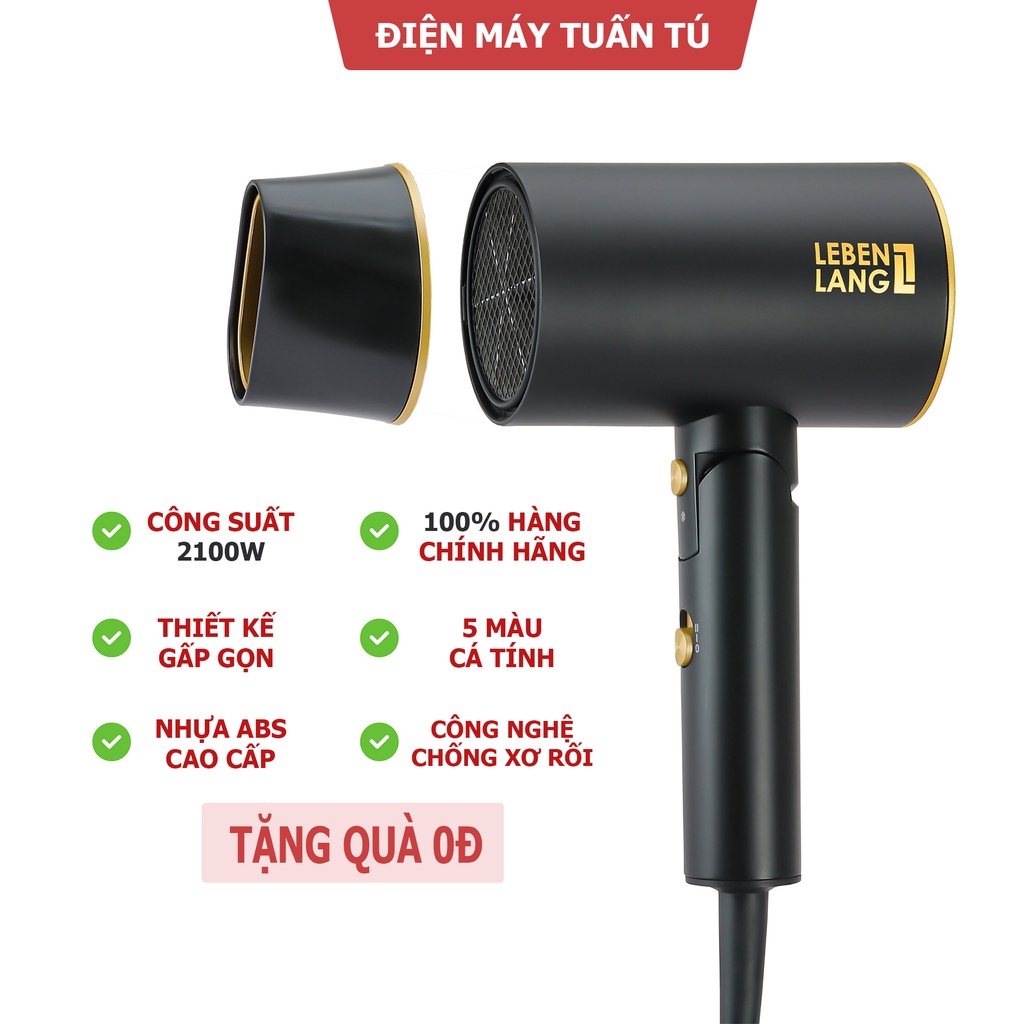 Máy sấy tóc 2 chiều nóng lạnh Lebenlang công suất lớn 2100W gấp gọn tiện lợi chống xơ rối tóc - LBH3088P