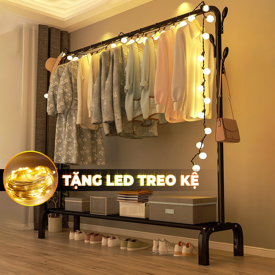 [Tặng Đèn Led Treo Kệ] Giá treo quần áo phong cách thời trang, gọn gàng và trẻ trung cải tiến thêm móc treo túi và mũ