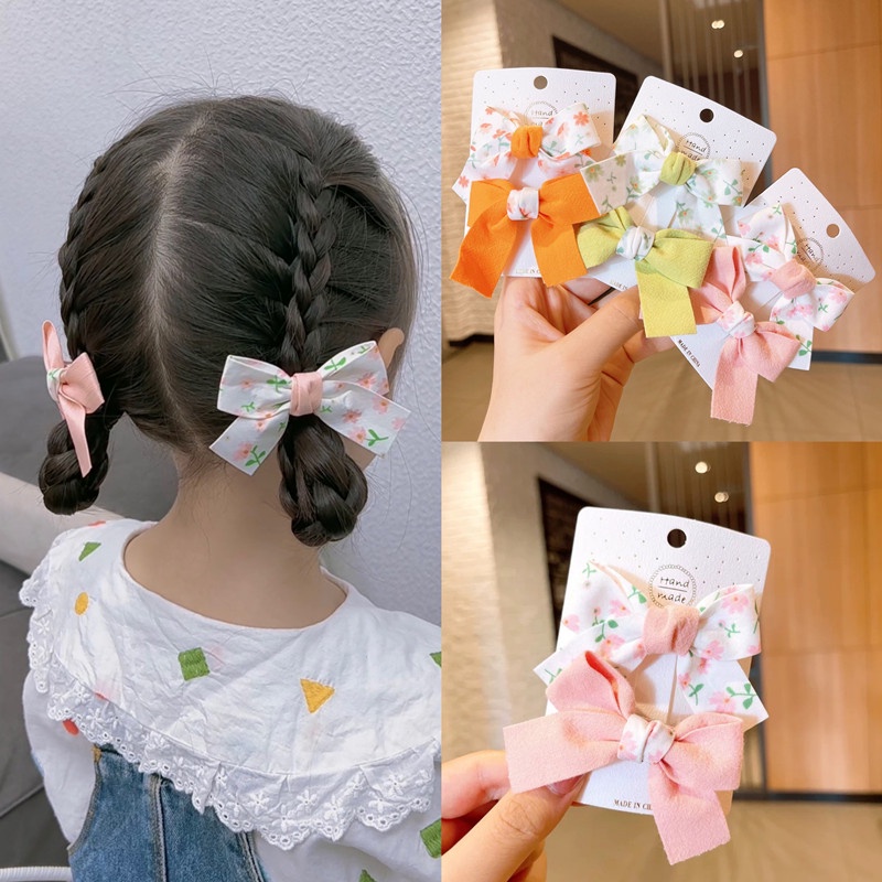 Set 2 Kẹp Tóc Hình Nơ Phong Cách Hàn Quốc Dễ Thương Cho Bé Gái