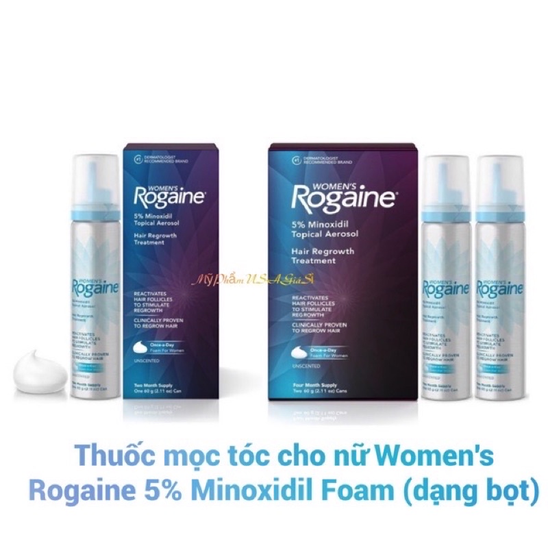 Kem Mọc Tóc Cho Nử Women's Rogaine Minoxidil Unscented FoamHộp 2 Chai