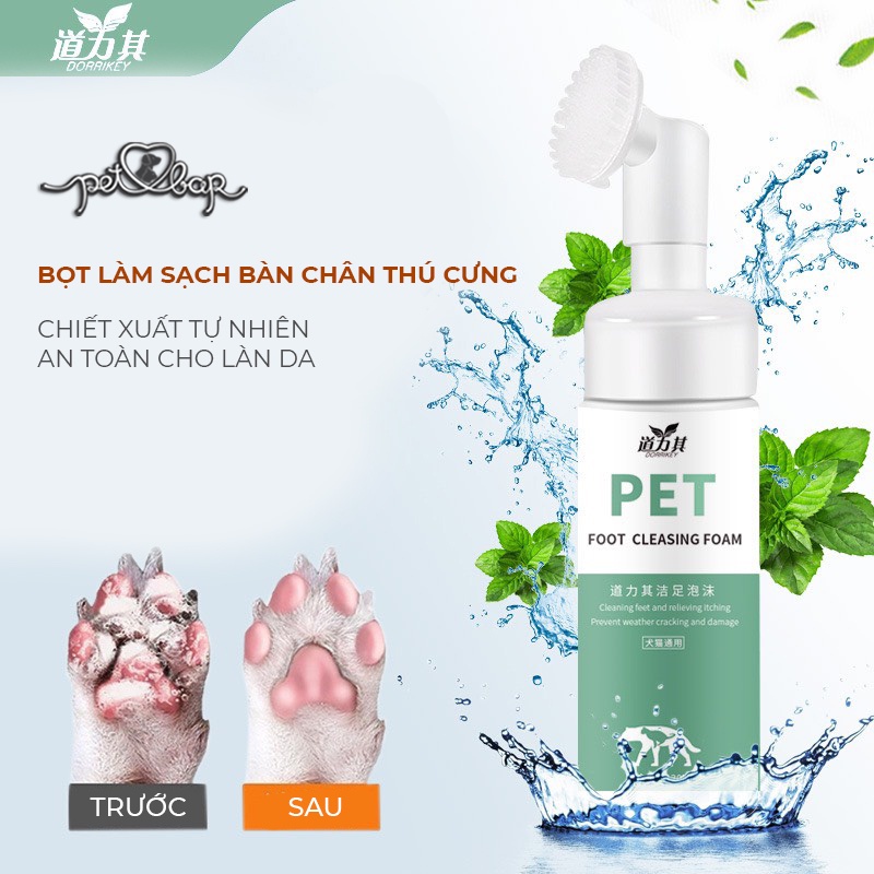 Dung dịch rửa bàn chân cho thú cưng Dorrikey chai 150ml kèm bàn chải giúp làm sạch sâu và dưỡng ẩm hiệu quả