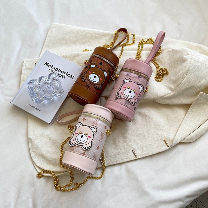 Ielgy Túi Xách Đeo Vai Hình Trụ Phối Dây Xích Kết Cấu Chất Lượng Cao Phổ Biến Cho Nữ