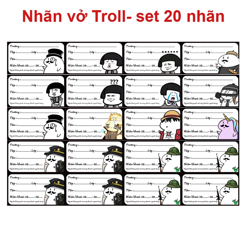 Nhãn vở Troll (1 set 20 nhãn vở )- đẹp đáng yêu