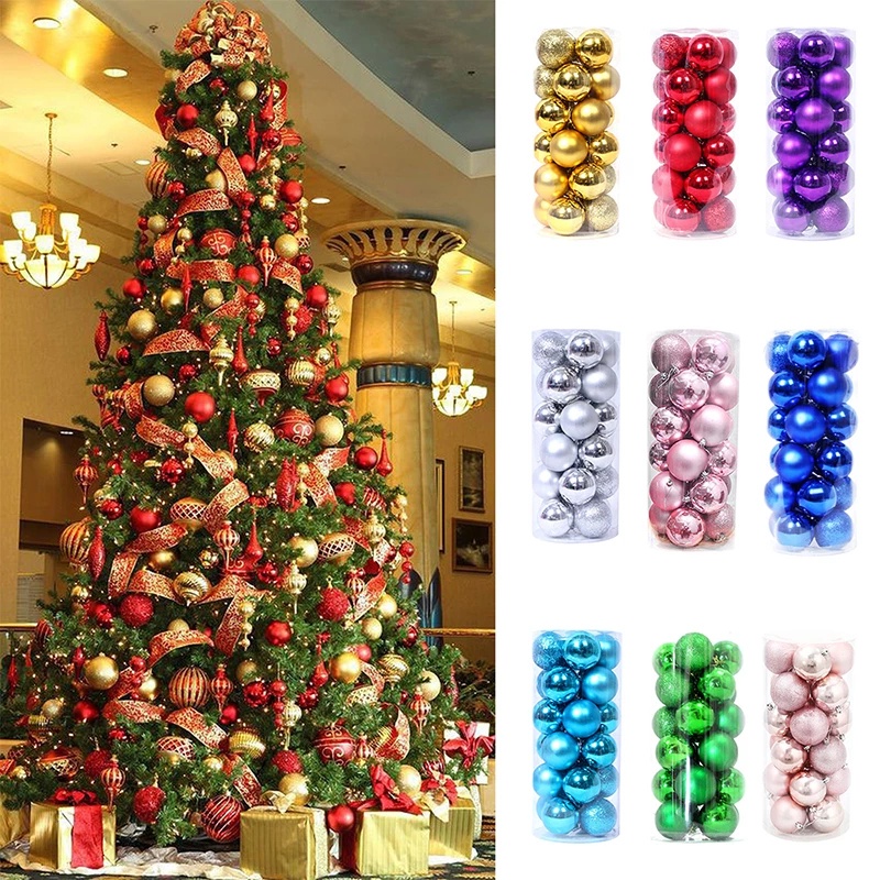 Set 24 quả châu nhiều màu sắc dùng để trang trí cây thông noel