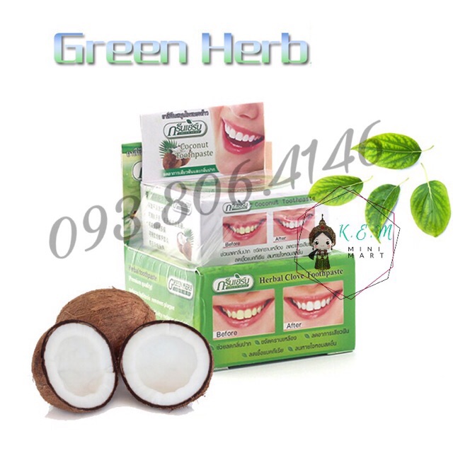 Kem tẩy trắng răng Green Herb Thái Lan 25g tặng hủ nhỏ 10g