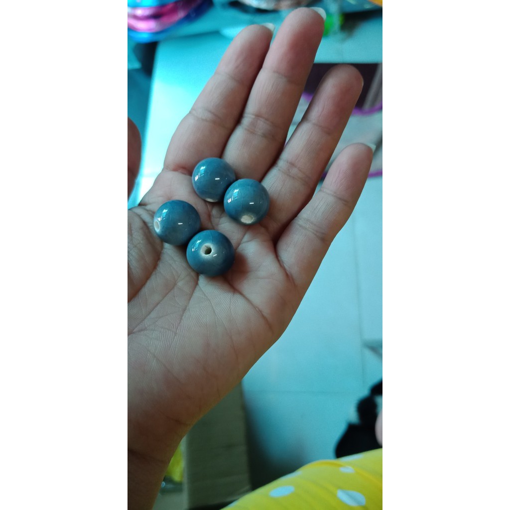 5viên đá gốm sứ xám 14mm lỗ xỏ 5mm