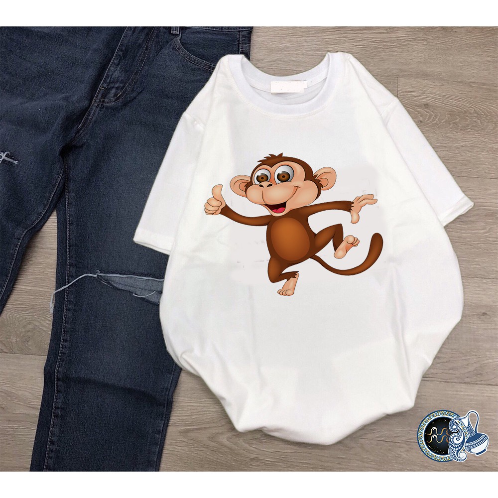 Áo thun Cotton Unisex - 12 Con Giáp - Tuổi Thân - Khỉ con vui vẻ