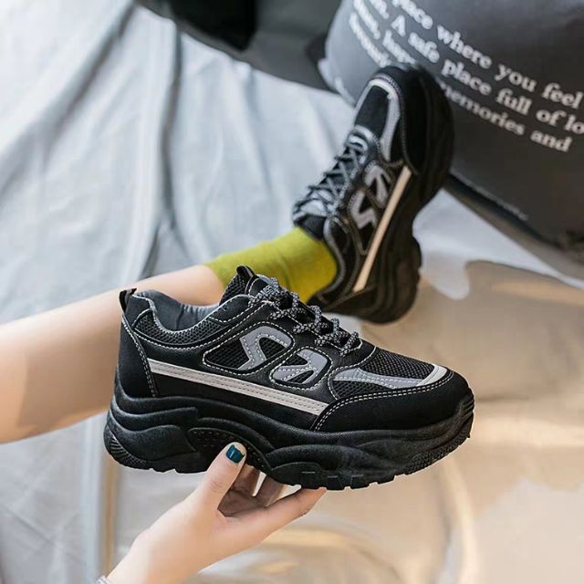[FULL BOX + VIDEO THẬT] Giày thể thao nữ Ulzzang Full đen yz700 phản quang độn đế cao 6cm vải mềm thoáng chân cá tính | WebRaoVat - webraovat.net.vn