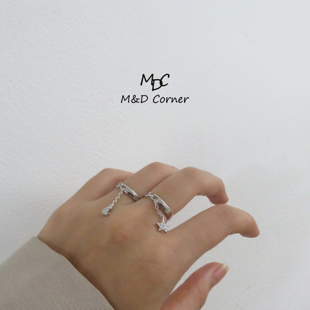 Nhẫn bạc nữ hình ngôi sao mặt trăng Star Moon Crystal Chain - M&D Corner