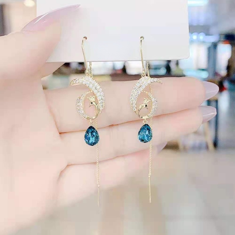 Bông Tai Tua Rua Đính Đá Xanh Thời Trang Hàn Quốc