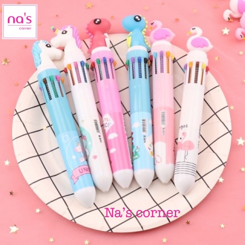 Bút bi 10 ngòi hình thú khủng long nhiều màu dễ thương