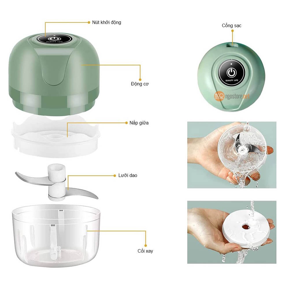 Máy Xay Đa Năng, Máy Xay Tỏi Ớt Mini Cầm Tay Sạc Pin Nhỏ Gọn Dung Tích 250ml No.100193