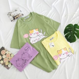 Áo thun Unisex Freesize let's play hai chú mèo