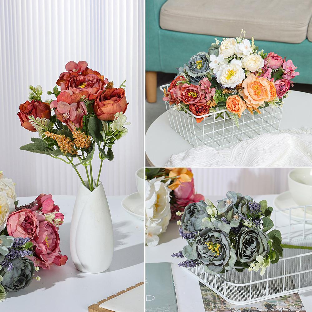 LONTIME Bó Hoa Mẫu Đơn Giả 5 Bông Trang Trí Tiệc Cưới
