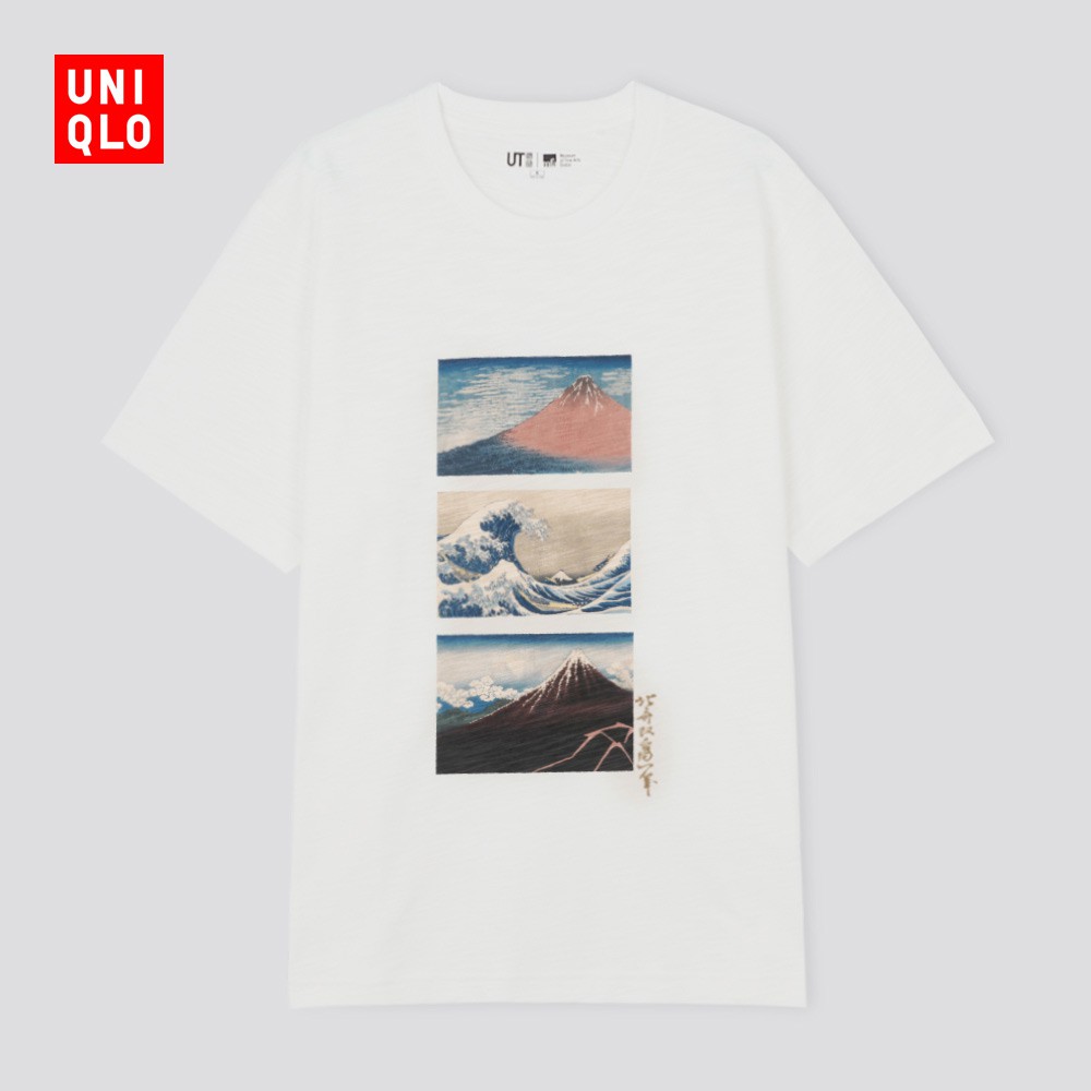 Áo thun Uniqlo 442281 tay ngắn in họa tiết Hokusai Fuji độc đáo cho nam và nữ