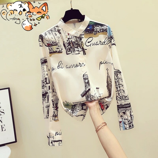 Áo Sơ Mi chiffon Tay Dài In Hoa Phong Cách Hàn Quốc Kiểu Mới Size S-2XL