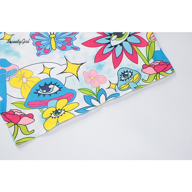 Áo Croptop Tay Ngắn Cổ Tròn In Họa Tiết Nhiều Màu Sắc Dành Cho Nữ