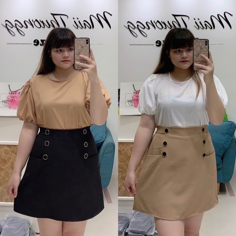 [Bigsize 55-100kg] Chân váy chữ A 6 nút Maii Thươngg Bigsize (Có Lót Quần) màu ĐEN, NÂU 60-100KG | BigBuy360 - bigbuy360.vn