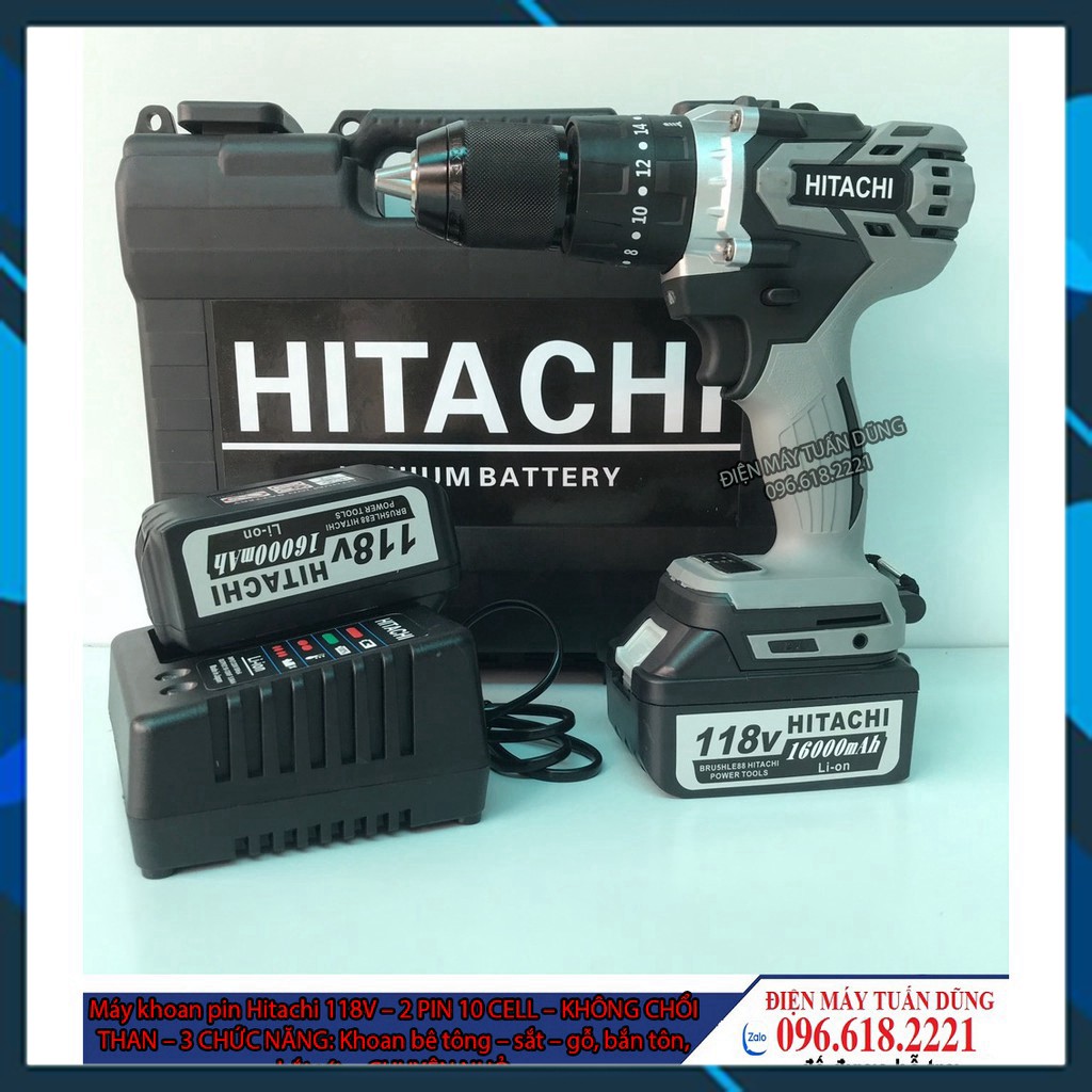 [Chính Hãng] Máy Khoan Pin Hitachi 118V, 2 PIN, 100% DÂY DỒNG, KHÔNG CHỔI THAN [Ưu Đãi Khủng]