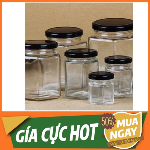 🍓 ĐỦ SIZE 🍓Hũ thủy tinh lục giác nắp thiếc đen